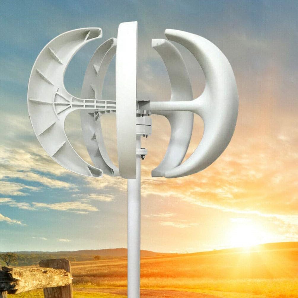 400W 600W 800W 1000W 1200W Vertical Axis Wind Turbine Generator, 5 Blades Wind Turbine Kit 2 m/s Wind Speed Starting Wind Power Generator for Home, Camping - White,12V-400W
