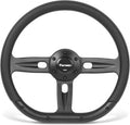 14 inch D-shaped steering wheel,6 Bolt 3 Spokes Deep Dish 50mm with Aluminum Alloy Matte Black Spokes Black Leather Grip for Cars, for Racing Car, Classic Car steering wheel