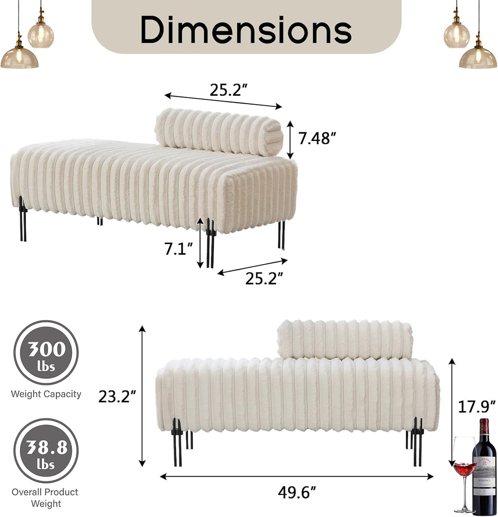 NIOIIKIT 49.6' Modern Loveseat Sofa Couch, Upholstered Accent Sofa with Golden Legs and Adjustable Backrest, Small Faux Fur Couches for Bedroom, Living Room, Compact Small Space (Beige)