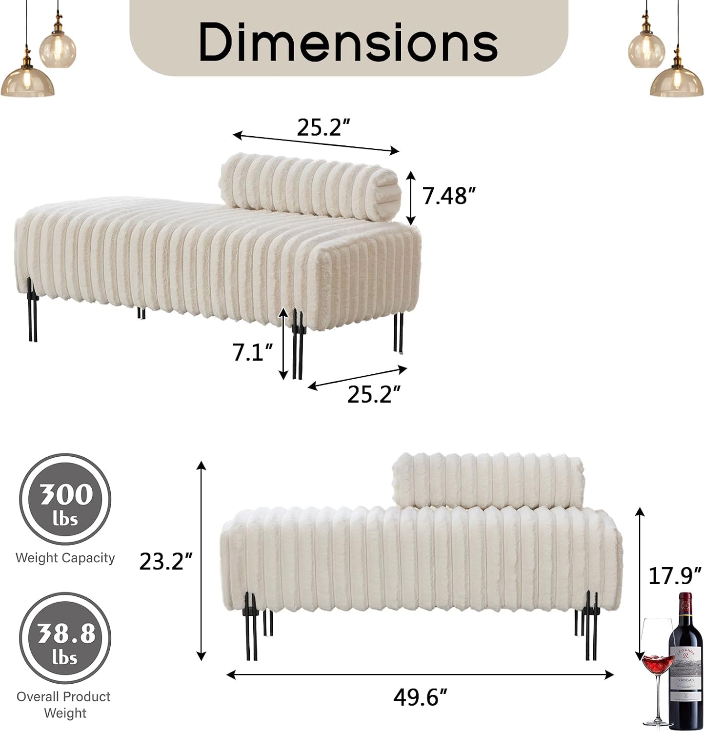 NIOIIKIT 49.6' Modern Loveseat Sofa Couch, Upholstered Accent Sofa with Golden Legs and Adjustable Backrest, Small Faux Fur Couches for Bedroom, Living Room, Compact Small Space (Beige)