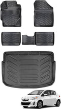 Car Floor Mats + Cargo Liner Compatible for Toyota Yaris 2013-2019 Black | Front & Rear Full Set Trunk Mat with Floor Mats | Waterproof | All Weather | High Tech Mat | Car Accessories