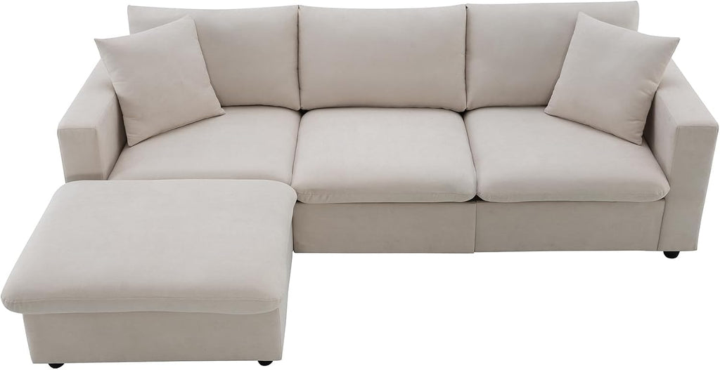 Tmsan 100.4' Beige Cloud Couches for Home Living Room Sofa Set, Modern L Shaped Sectional Couch with Convertible Ottoman, 4 Seater Comfy Polyester Fabric Modular Sofa for Apartment Bedroom Office