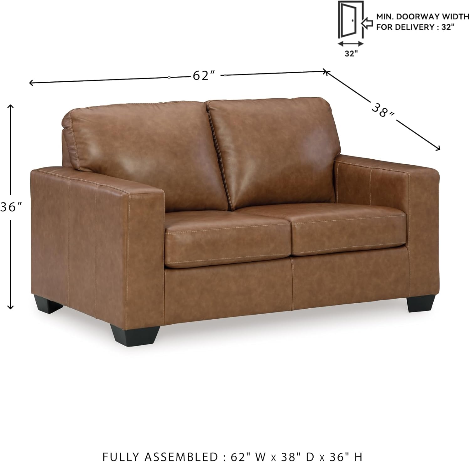 Signature Design by Ashley Bolsena Contemporary Leather Match Loveseat, Dark Brown