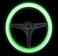 NRG Innovations NRG-ST-015BK-GL Steering Wheel - 350mm 25mm Deep Configuration, Classic Wood Grain Wheel 3 Black Spokes- (Glow-N-the-Dark Grip)