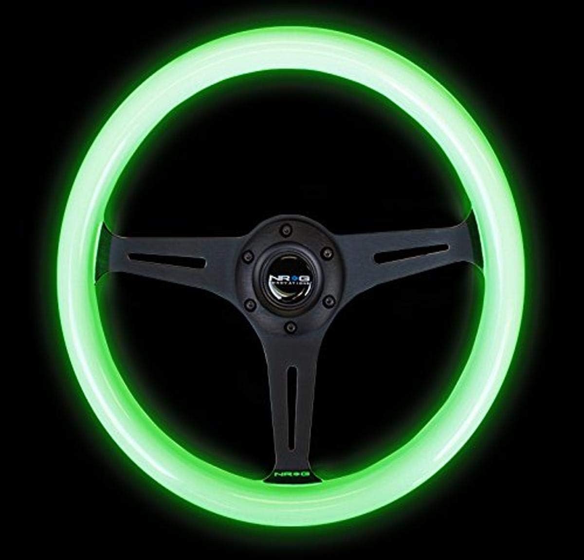 NRG Innovations NRG-ST-015BK-GL Steering Wheel - 350mm 25mm Deep Configuration, Classic Wood Grain Wheel 3 Black Spokes- (Glow-N-the-Dark Grip)