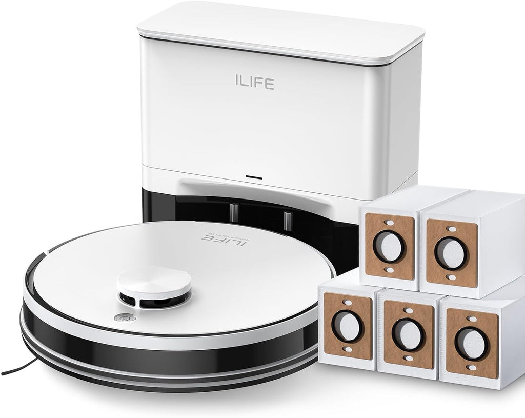 ILIFE A30 Pro Robot Vacuum and Mop Combo, Self Emptying Robot Vacuum Cleaner + Replacement Dust Bags, 5 Pack Included