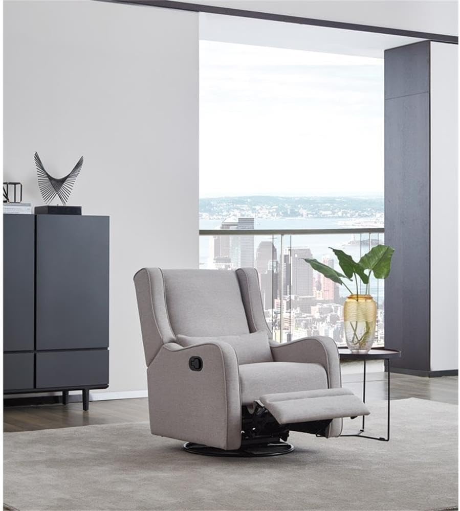 Pemberly Row Premium Fabric Glider Manual Recliner Nursery Rocking Chair for Living Room, Kids Room, Rocker Swivel Recliner with USB Port in Gray