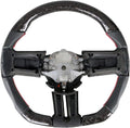 IKON MOTORSPORTS, Steering Wheel Compatible With 2010-2014 Ford Mustang, Black Forged Carbon Fiber & Perforated Leather Steering Wheel Brushed Kit With Red Stitching, 2011 2012 2013