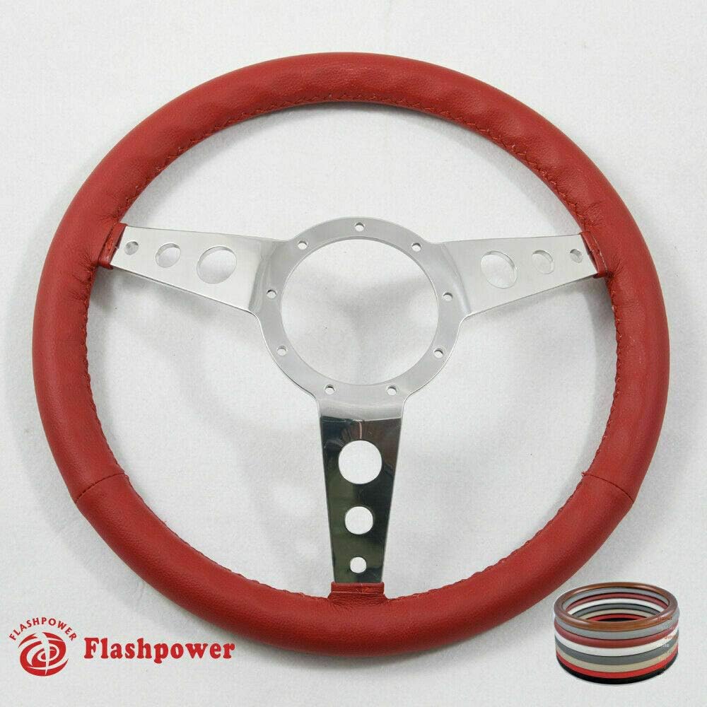 15' Polished Classic Red Wrapped Steering Wheel 9 bolt with Horn Button