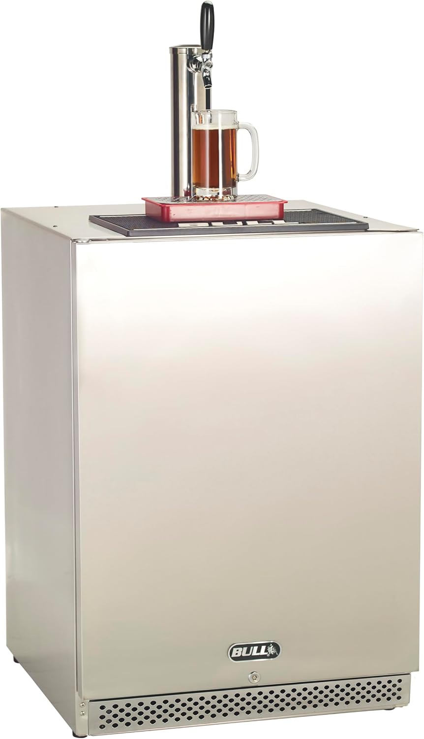 Bull Outdoor Products Outdoor Rated Kegerator – 304 Stainless Steel Single Tap Beer Fridge with Digital Temperature Control, Front Venting, and Locking Door – Built-In or Freestanding
