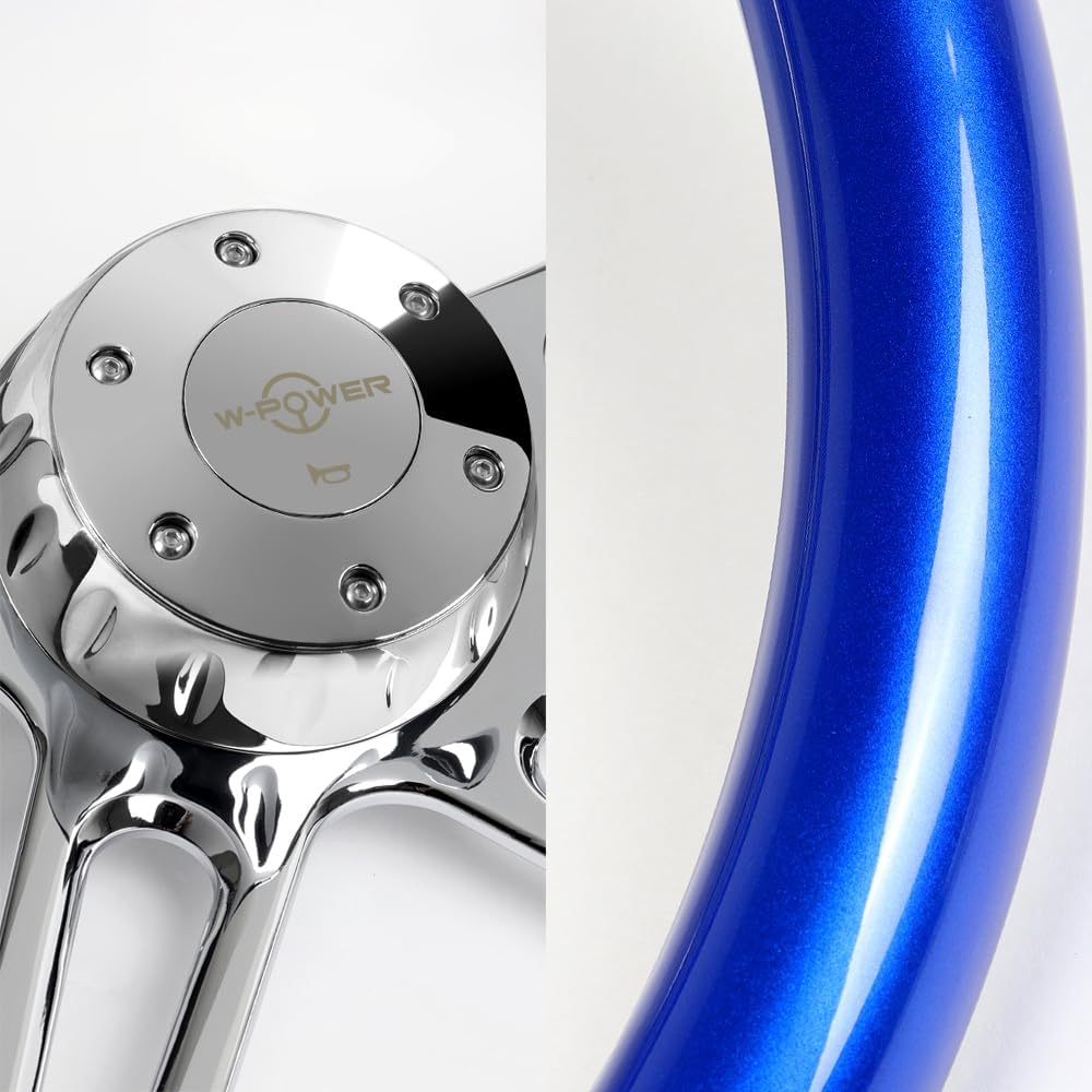18' Universal 457mm 5 Bolt Hole 2 Inches Deep, Vintage Style Wood Grip Steering Wheel with Hub Adapter Compatible with T04 Kenworth, Peterbilt All Models (Blue Wood Grip)