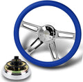 18' Universal 457mm 5 Bolt Hole 2 Inches Deep, Vintage Style Leather Grip Steering Wheel with Hub Adapter Compatible with T04 Kenworth, Peterbilt All Models (Blue Leather Grip)