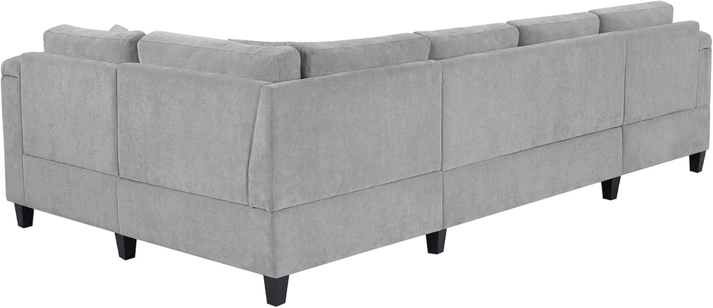 Eafurn Oversized U Shaped Sectional Sofa Tufted Couch w/Left Chaise, 6-Seater Chenille Convertible Corner Couches w/Cup Holders, Storage Armrest and USB Ports