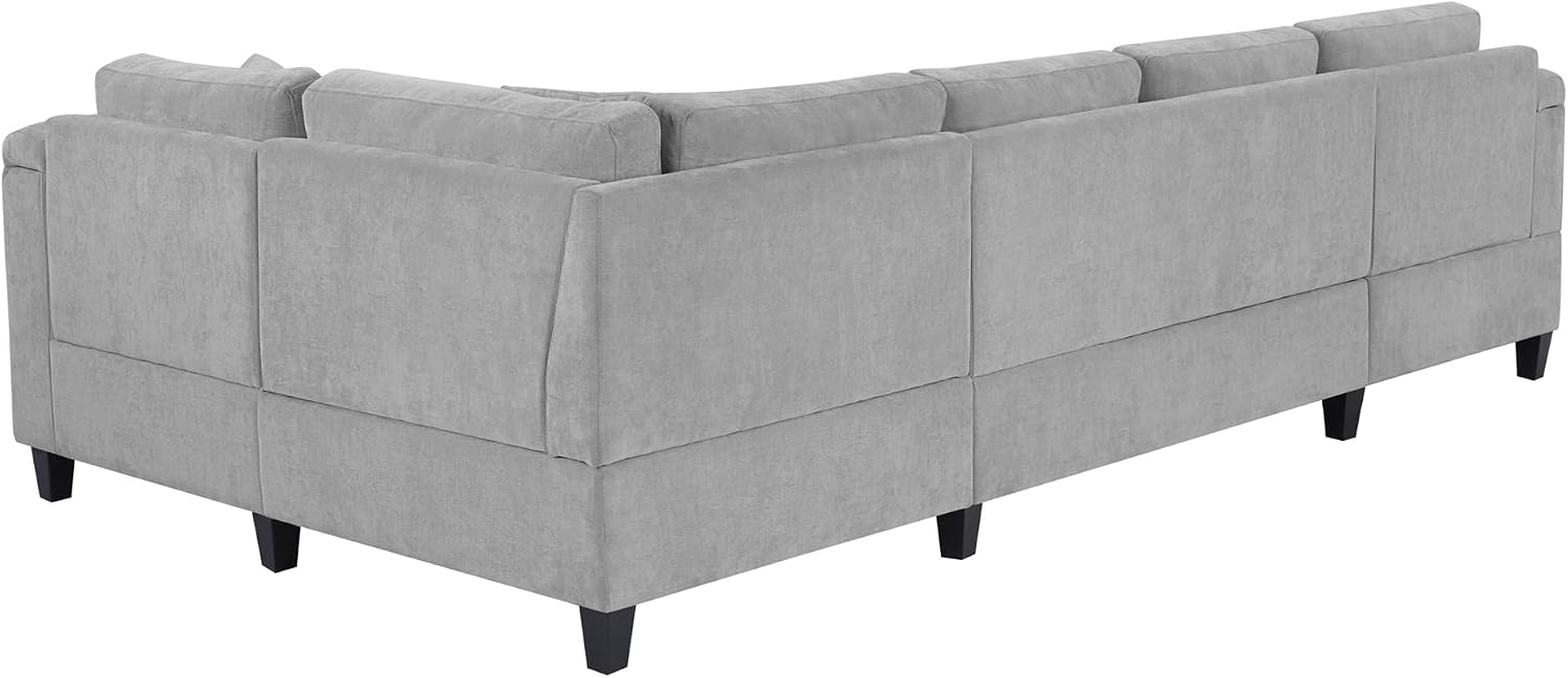 Merax 115.7' U-Shaped Chenille Sectional Sofa, 4 Seat Corner Couch Oversized with Built-in Cup Holders, 3 Pillows, Storage Space for Living Room, Light Grey
