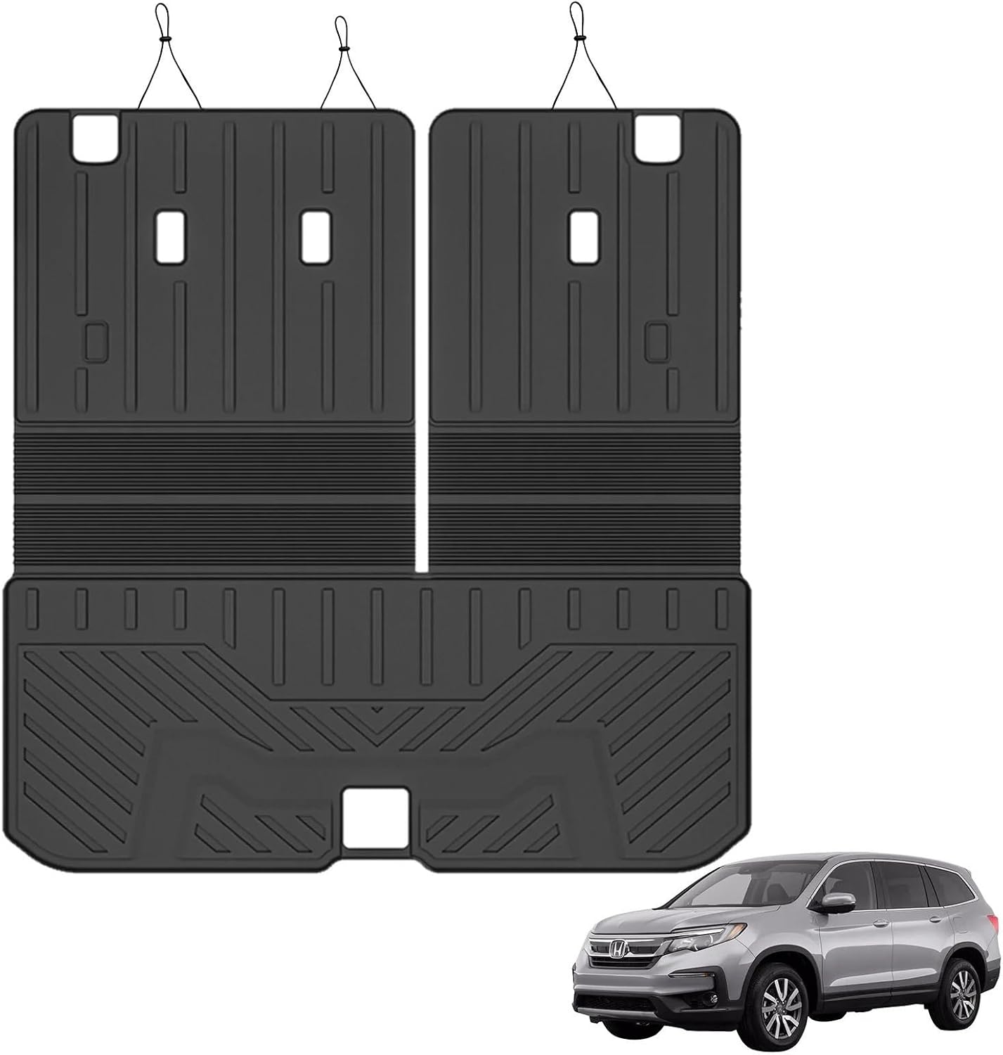 for Honda Pilot 2016-2022 All-Weather TPE Floor Mats with Cargo Liner and Backrest Mat Behind 3rd Row Heavy Duty Set(5PINS-No Folding r d)