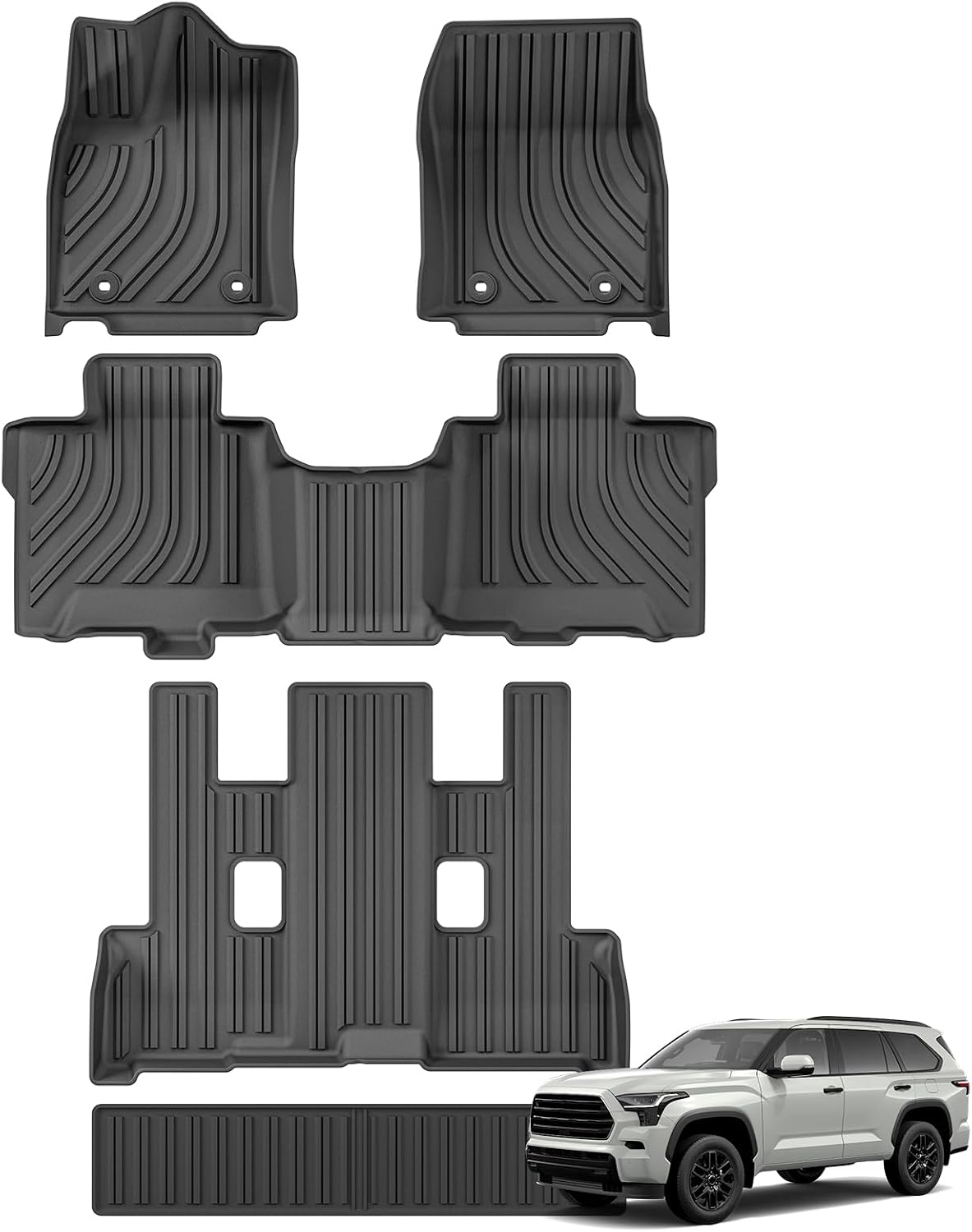 SMABEE Floor Mats & Cargo Liner for Toyota Sequoia 2023 2024 2025 2026, TPE All Weather Floor Liners Trunk Mat Accessories Interior Black