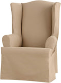SureFit Heavyweight Cotton Duck Wing Chair Slipcovers, Heavyweight Cotton Wing Chair Cover, One Piece Design, Armchair Cover with Seat Elastic and Adjustable Corner Ties, Khaki