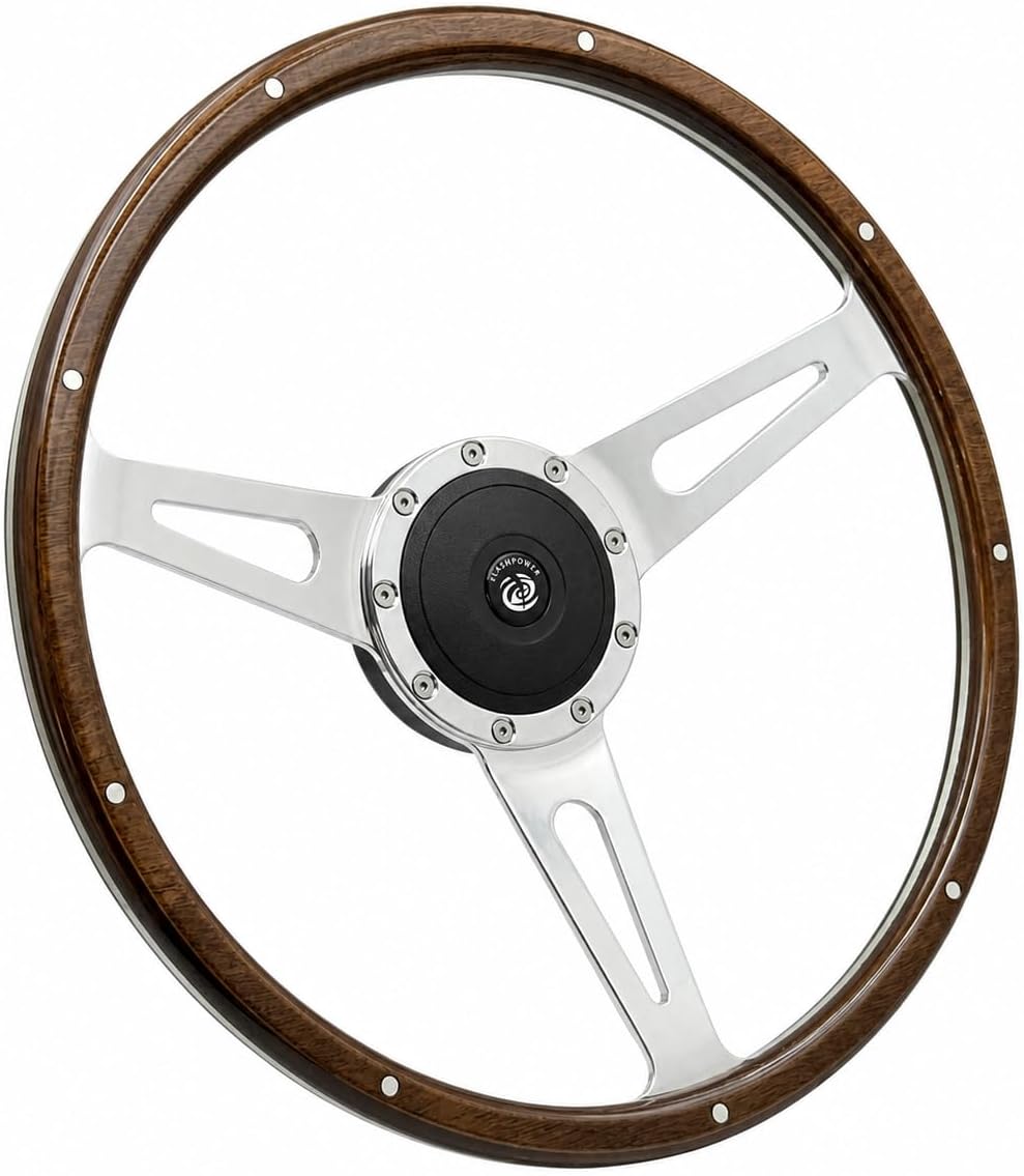 16'' Classic Laminated Wood Steering Wheel With Horn Button