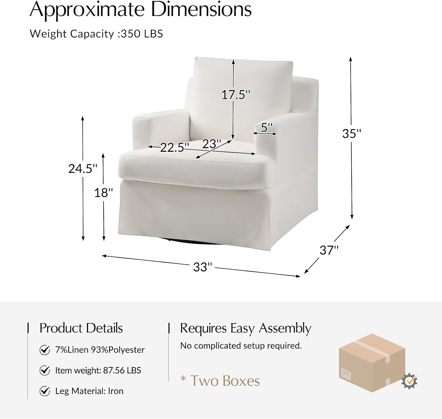 HULALA HOME Swivel Rocker Chairs Set of 2 with Solid Wood Frame, Farmhouse Swivel Rocking Accent Chairs with Washable Slipcover, Upholstered Barrel Armchairs Down Blend Back and Seat Cushions, White