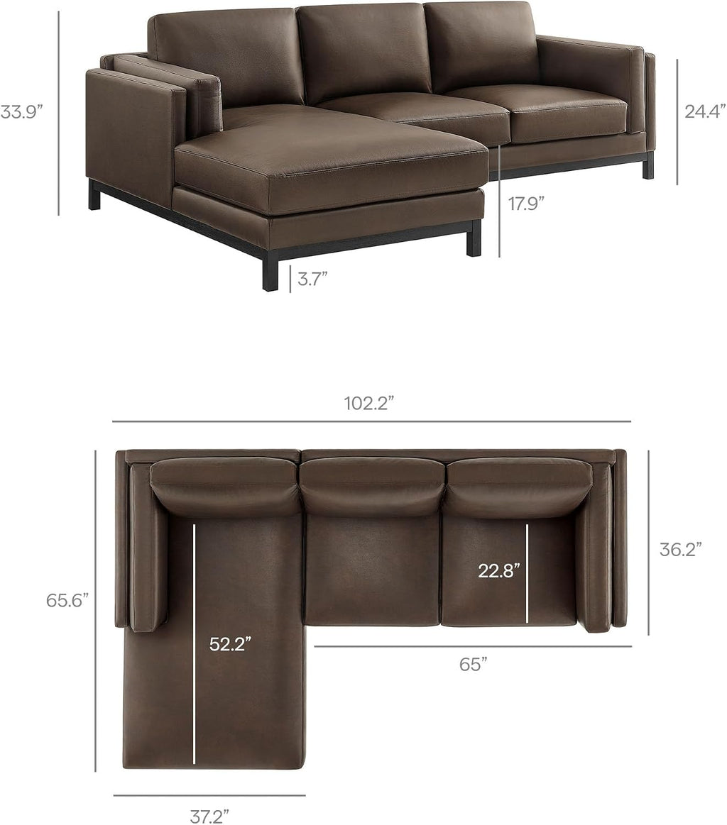 Modway Roscoe Left-Facing Sectional Sofa with Chaise in Espresso - 2-Piece Faux Leather Upholstered Deep Seat Couch, L Shaped Modular for Living Room or Lounge