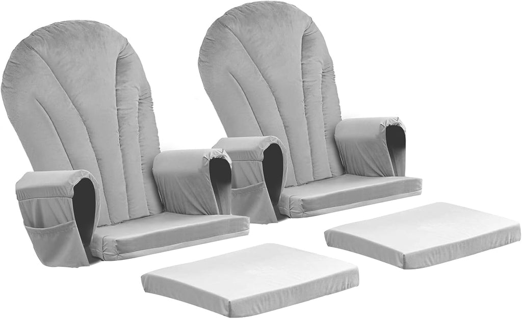 ANMINY 5pcs Glider Rocker Replacement Cushions Set Pack of 2 - Thickened Velvet Glider Rocking Chair Cushions with 29 inch High Backrest & Side Pockets for Indoor Nursery, Washable & Non Slip, Gray