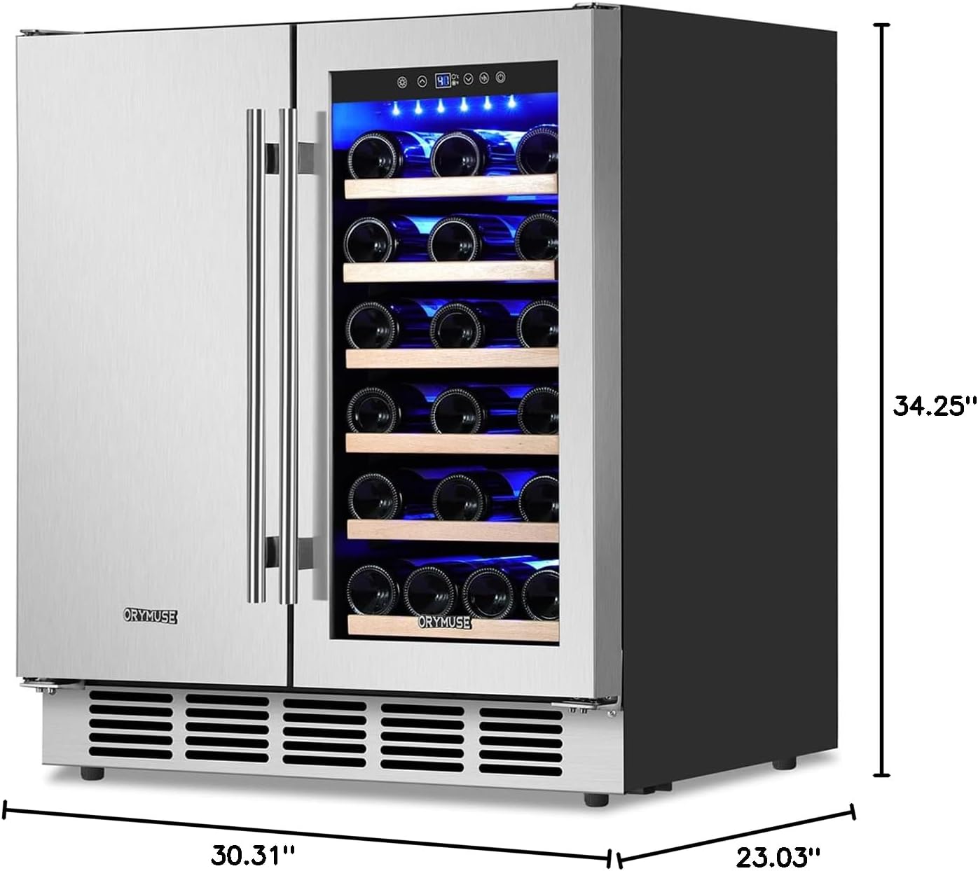ORYMUSE 30' Stainless Steel Wine & Beverage Refrigerator - Dual Zone, Built-in/Freestanding with Upgraded Cooling - 30 Bottles & 110 Cans Capacity
