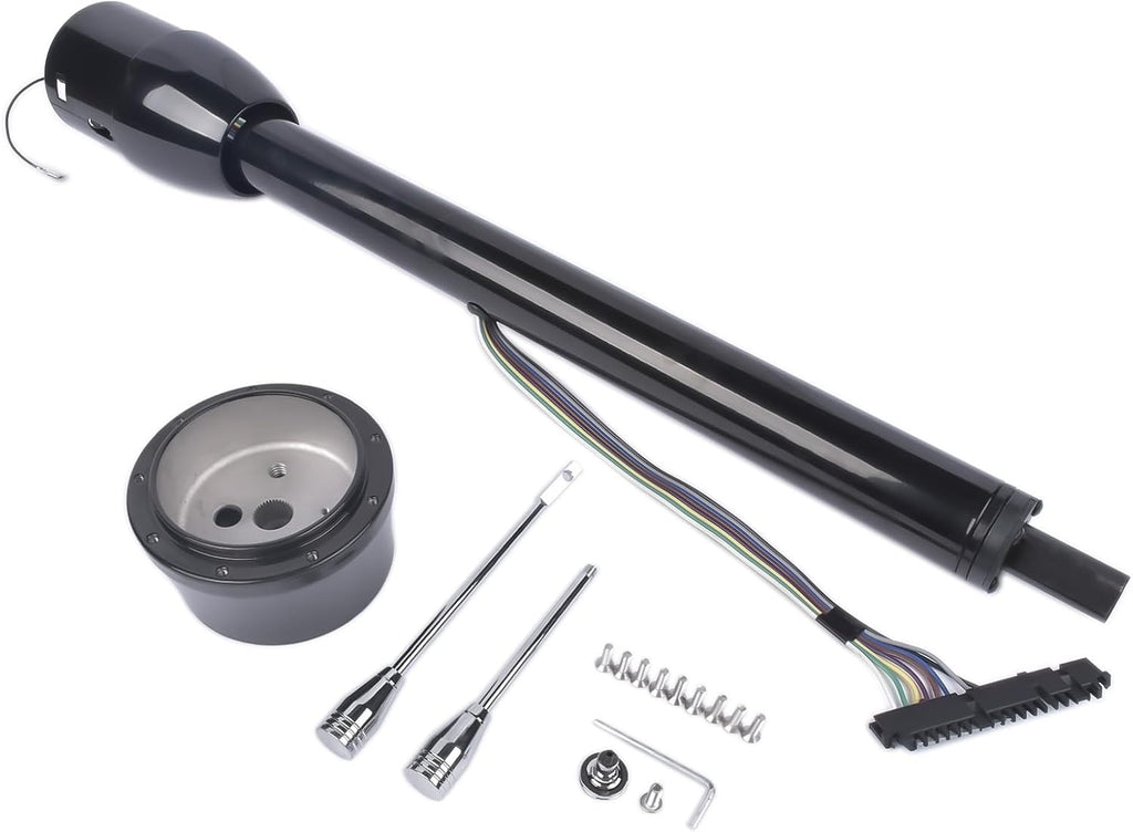 30' Black Tilt Steering Column Floor Shift Replacement for Chevy GM Hot Rod No Key w/ 9 Hole Adapter R91001BK-30 Stainless Steel