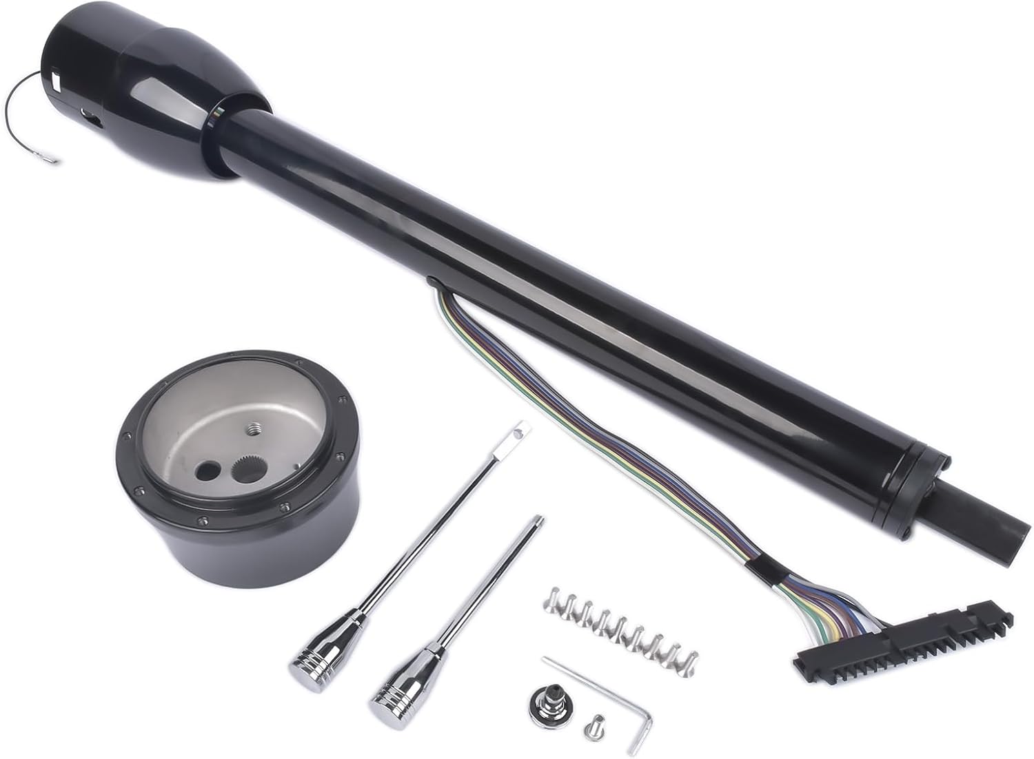 30' Black Tilt Steering Column Floor Shift Replacement for Chevy GM Hot Rod No Key w/ 9 Hole Adapter R91001BK-30 Stainless Steel