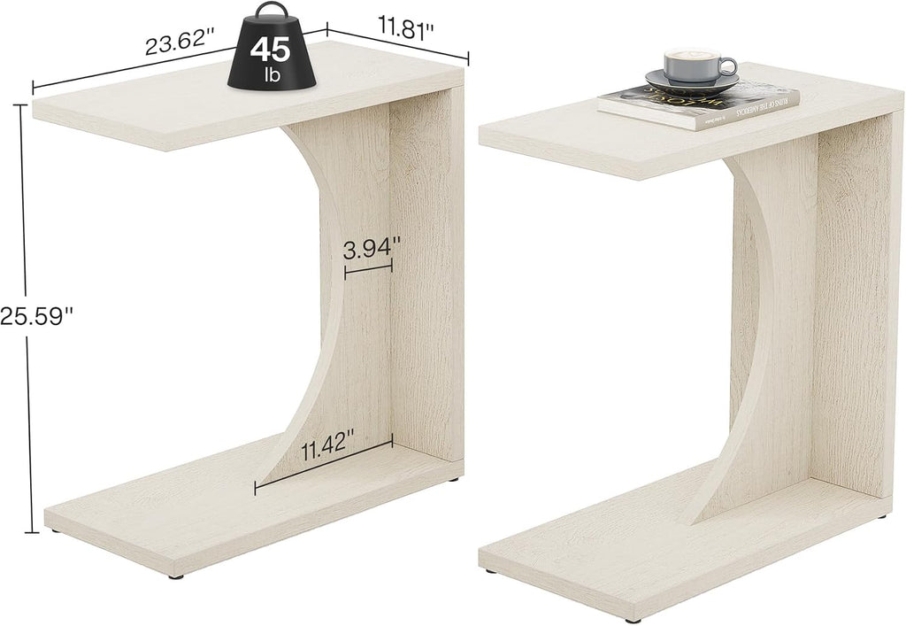 Tribesigns C-Shaped End Table for Couch, Sofa Side Table, C Table for Small Space, Living Room, Bedroom (2, Beige)