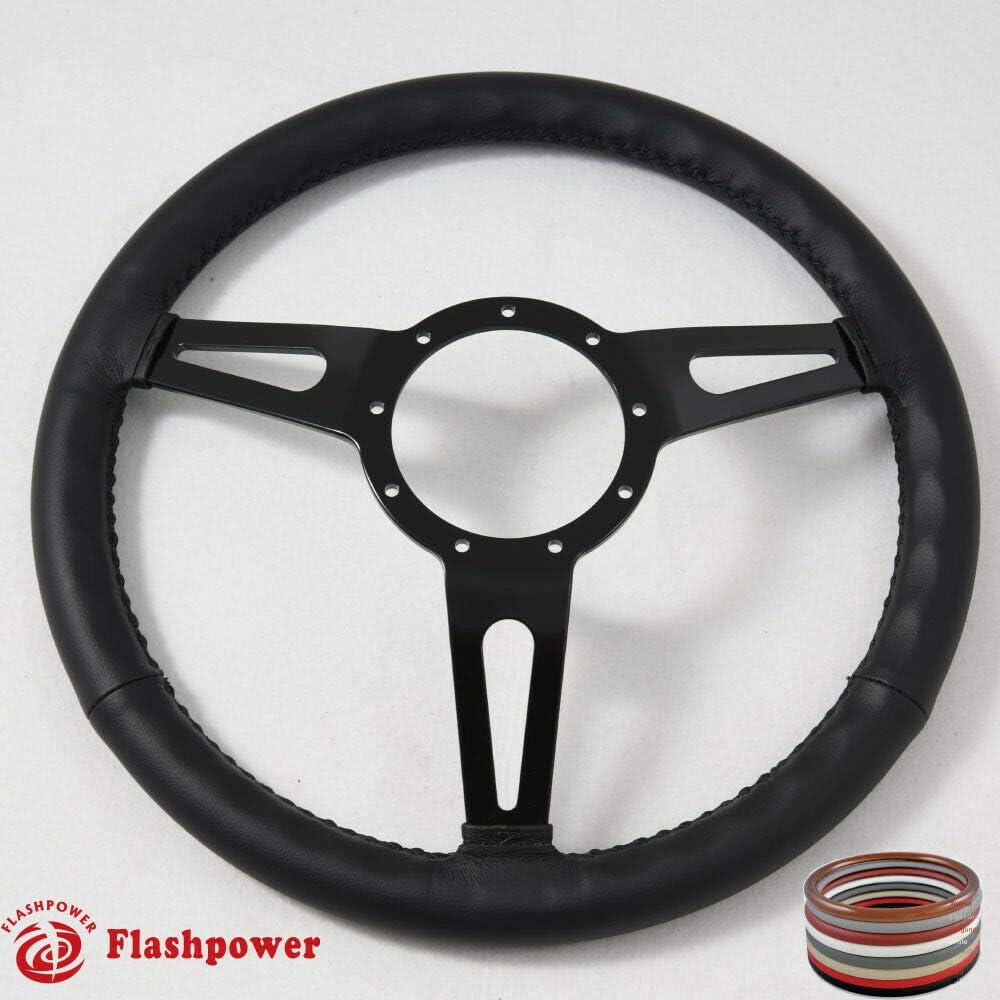 15' Classic Wrapped Steering Wheel 9 bolt with Horn Button-Black