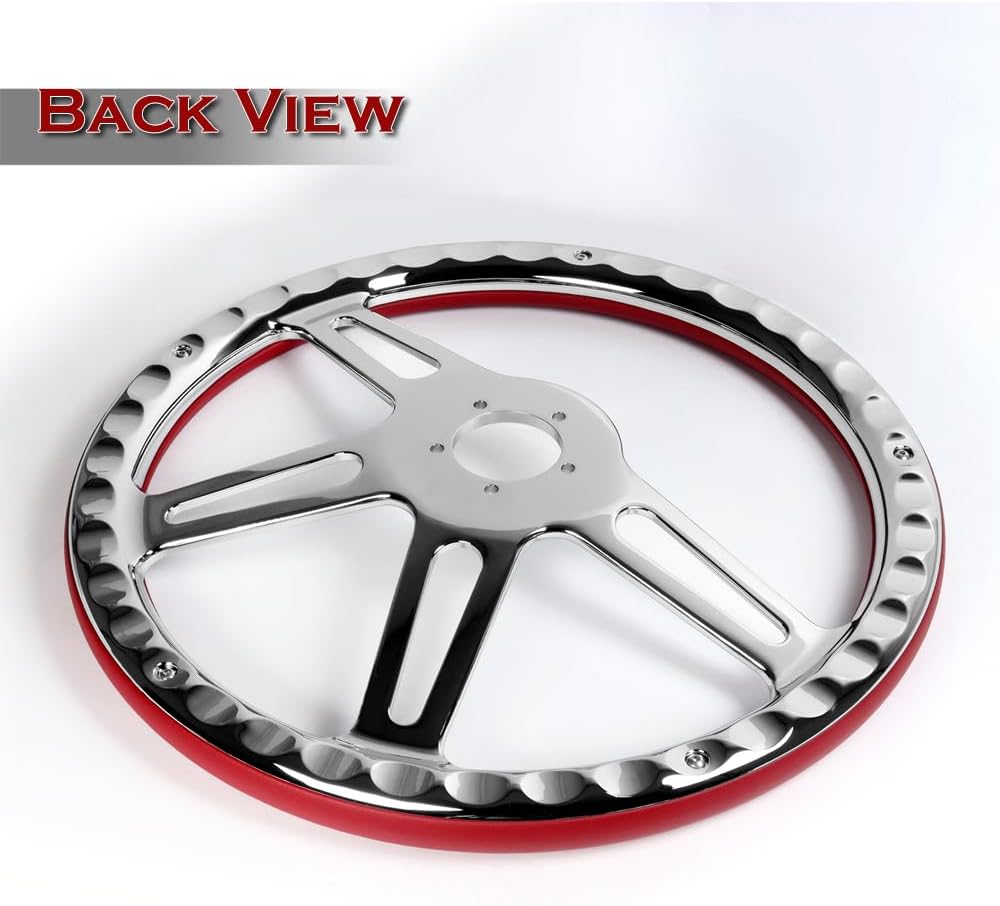 18' Universal 457mm 5 Bolt Hole 2 Inches Deep, Vintage Style Leather Grip Steering Wheel with Hub Adapter Compatible with T04 Kenworth, Peterbilt All Models (Red Leather Grip)