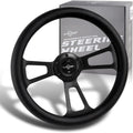 W-Power, 13.5' Universal 343mm 6 Bolt Hole 2.5 Inche Deep Dish Vintage Style with Aluminum Polished Black Leather Grip Steering Wheel, Black Horn Button, 3-Spoke