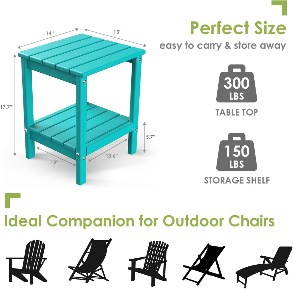 GREENVINES Outdoor Rocking Chair Set | 3-Piece | 2 Rocking Chairs with 1 Side Table | Porch Rocker | HDPE Plastic | Aqua | Patio Furniture Sets | High Back | Big & Tall | Ladder Back