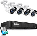 ZOSI H.265+ 1080p Home Security Camera System, 5MP-Lite 8 Channel CCTV DVR with Hard Drive 1TB, 4 x 1080p Weatherproof Surveillance Camera Outdoor Indoor, 80ft Night Vision, AI Human Vehicle Detection
