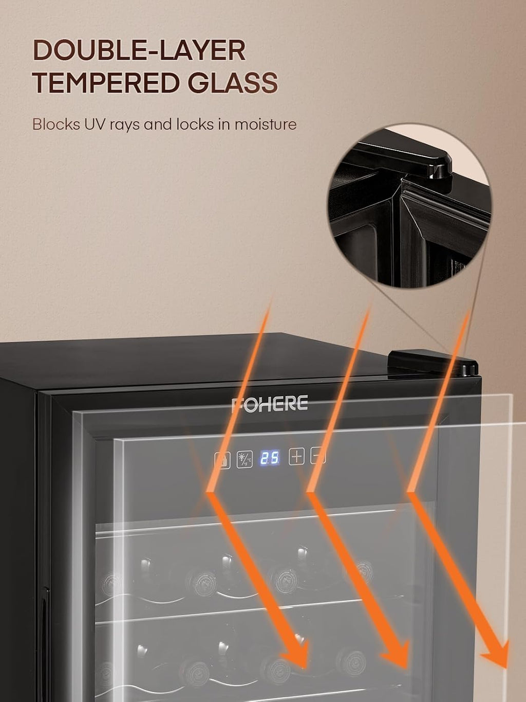 FOHERE 28 Bottles Wine Cooler Refrigerator, Wine Fridge with Double Glass Doors, LED Light, Digital Temperature Control, Wine Cellar for Bar, Home, Office