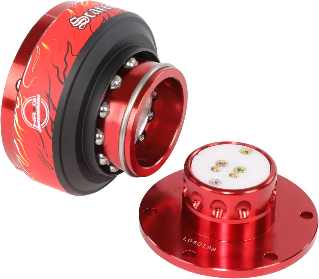 NRG Innovations GEN 2.0 Steering Wheel Quick Release Adapter, With Mounting Bolts & Allen Key, 6 X 70mm / 6 x 74mm Bolt Pattern, Red Body/Red ring with Litteral Collab, NRG-SRK-200RD-LITT
