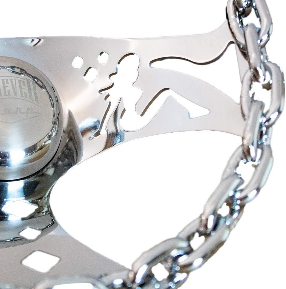 11' Chrome Chain Steering Wheel Bettie Spoke with Engraved Horn Button-3 Hole