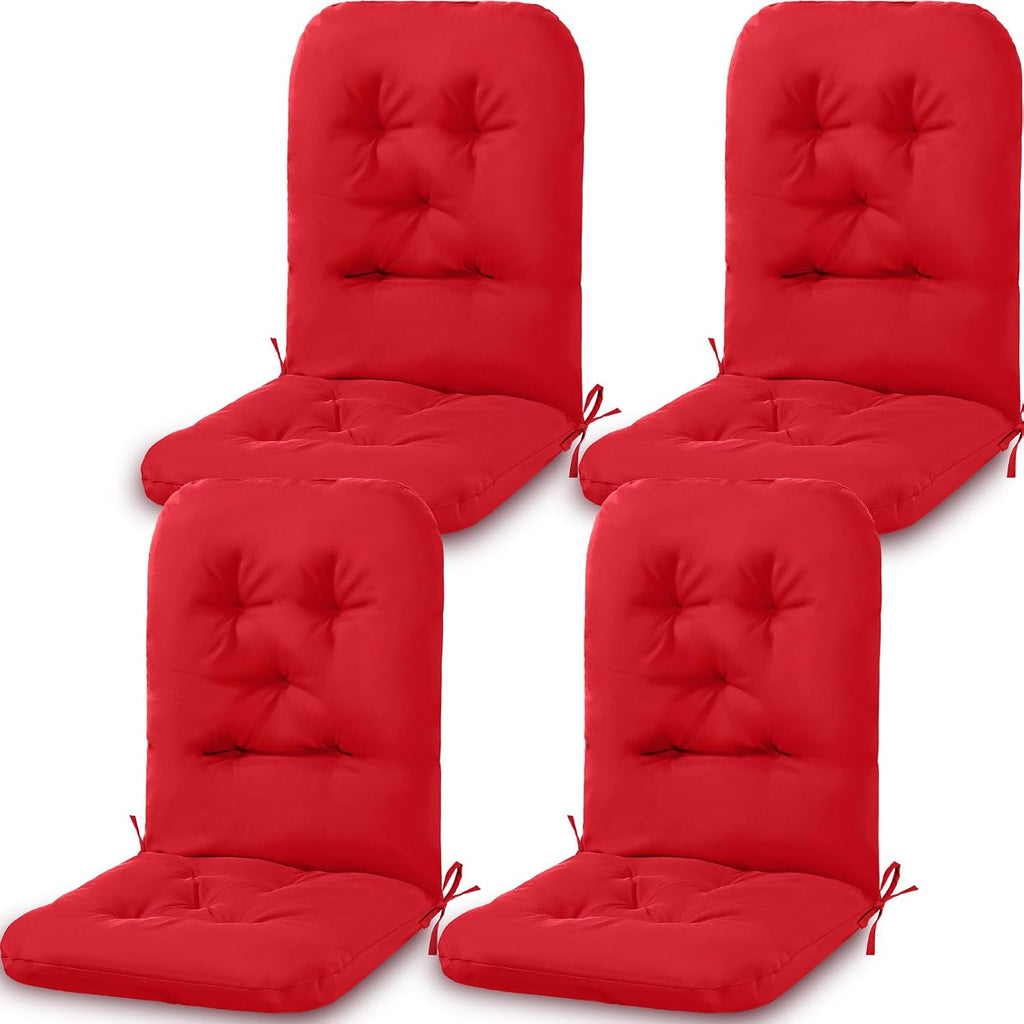 Drydiet 4 Set Outdoor High Back Chair Cushions 47 x 20 Inch Rocking Chair Cushions Waterproof Fade Resistant Comfort Replacement Seat Pads with Ties for Patio Lawn Yard Porch Home Office(Red)