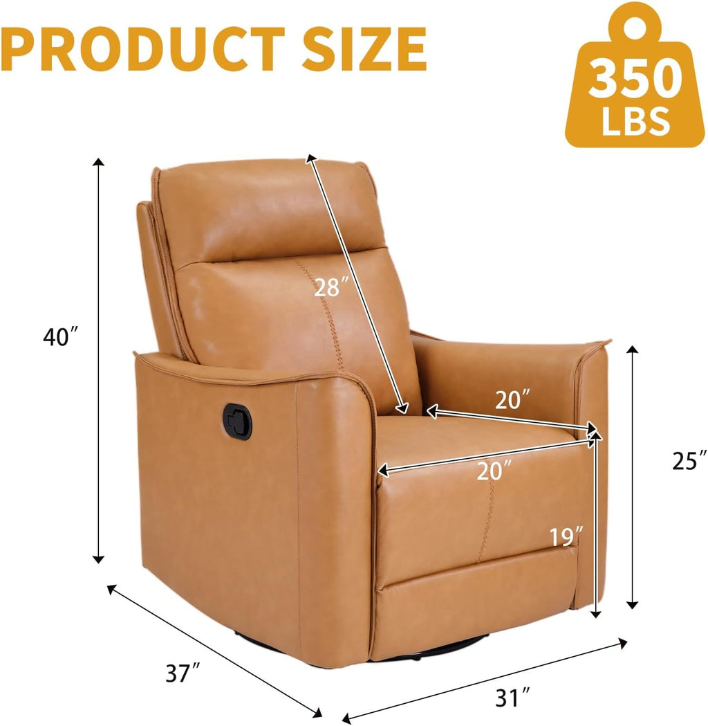 Swivel Rocker Recliner Set of 2, Glider Rocking Chair, Nursing Chairs Swivel Glider Recliners with Soft Backrest, Leathaire Manual Reclining Sofa for Living Room Bedroom Apartment, Camel