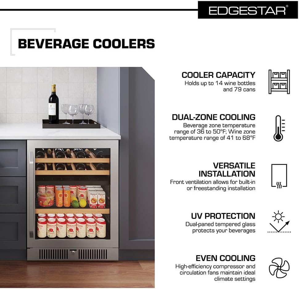 EdgeStar CWB8421DZ 24 Inch Wide 14 Bottle Capacity and 79 Can Capacity Wine and Beverage Cooler