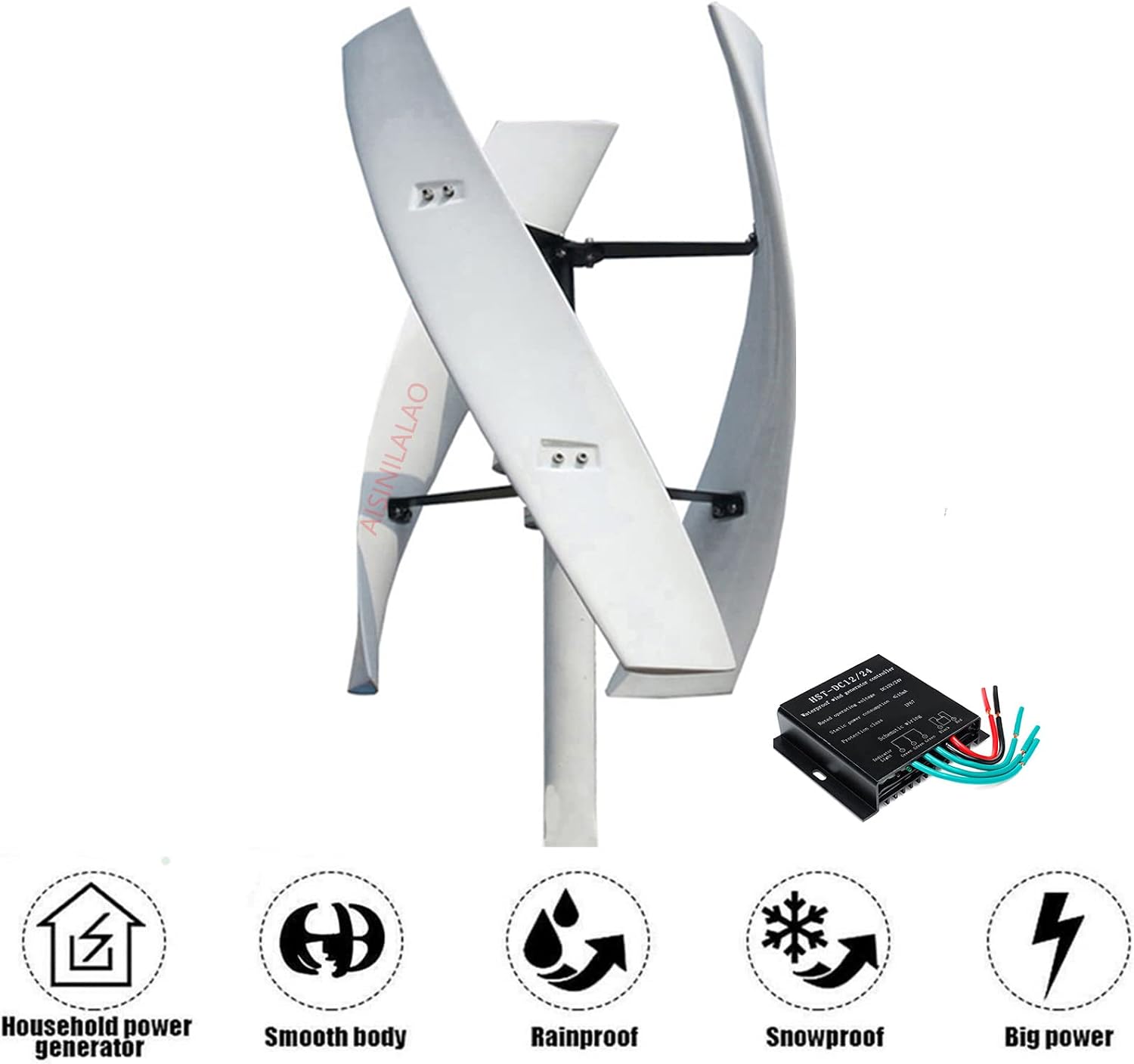 1000W Vertical Wind Turbine Wind Generator, 3 Blades 12V 24V 48V No Noise Wind Turbine Generator with MPPT Controller for Home Ship(220V)