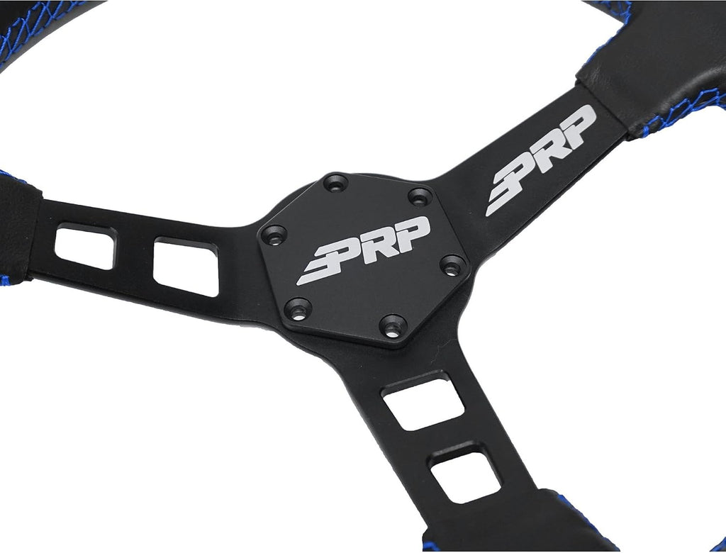 PRP Seats Deep Dish Steering Wheel with Suede Grip for Off-Road Racing - High-Strength Aluminum, Matte Black Finish, Universal 6 Point Bolt Pattern, 13' x 3' Dish - 1-3/8' Grip (Blue)