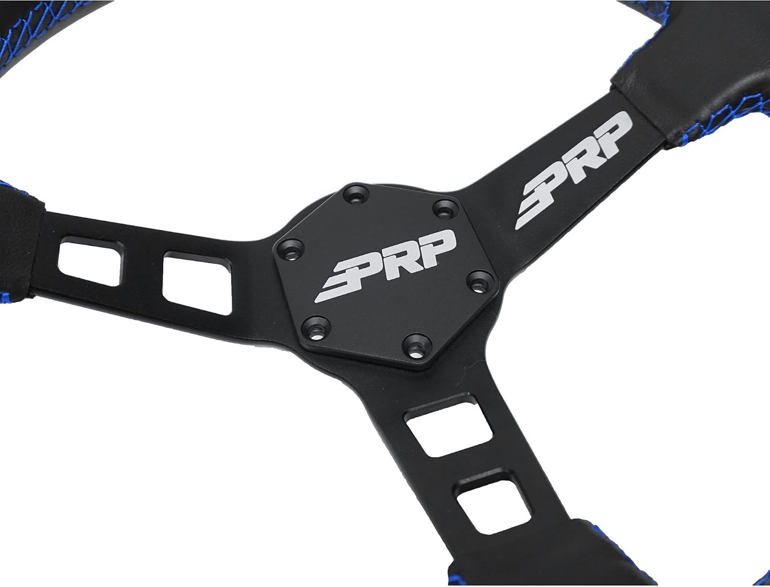 PRP Seats Deep Dish Steering Wheel with Suede Grip for Off-Road Racing - High-Strength Aluminum, Matte Black Finish, Universal 6 Point Bolt Pattern, 13' x 3' Dish - 1-3/8' Grip (Blue)
