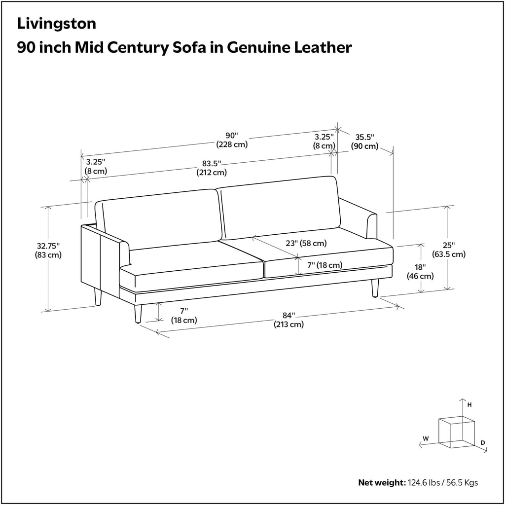 SIMPLIHOME Livingston 90-inch Wide Sofa in Sienna Top Grain Genuine Leather, Handcrafted Mid-Century Modern Couch for Living Room, Large 3-Seater with Feather-Wrapped Cushions and Solid Wood Frame