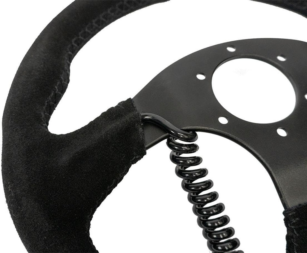 PRP Seats Heated Comp-R Flat Bottom Suede Steering Wheel - 13' Dia with D-Shape, 6-Bolt Pattern, 12V Integrated Heaters, Matte Black Aluminum - for Off-Road Builds, UTV, Black
