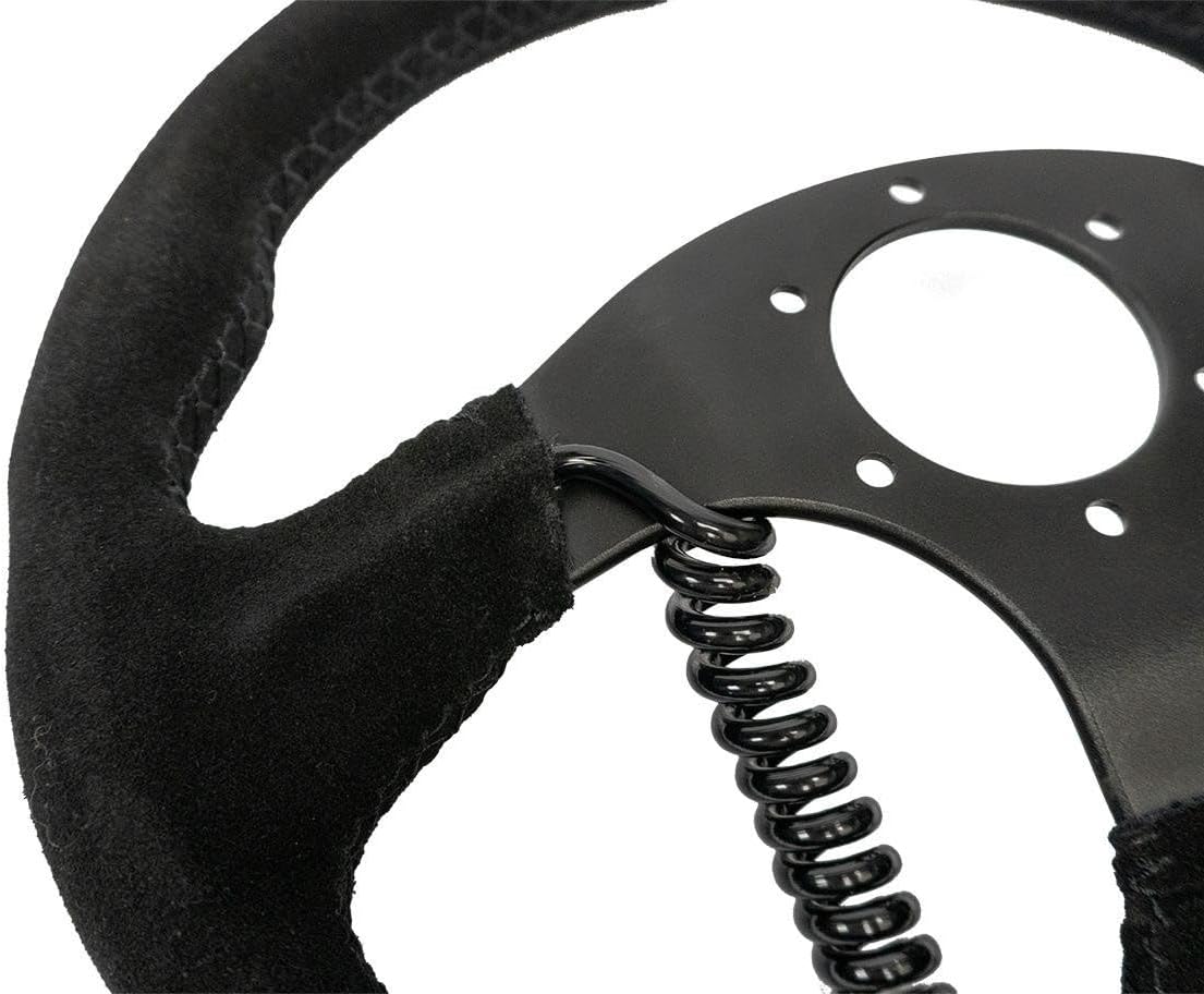 PRP Seats Heated Comp-R Flat Bottom Suede Steering Wheel - 13' Dia with D-Shape, 6-Bolt Pattern, 12V Integrated Heaters, Matte Black Aluminum - for Off-Road Builds, UTV, Black