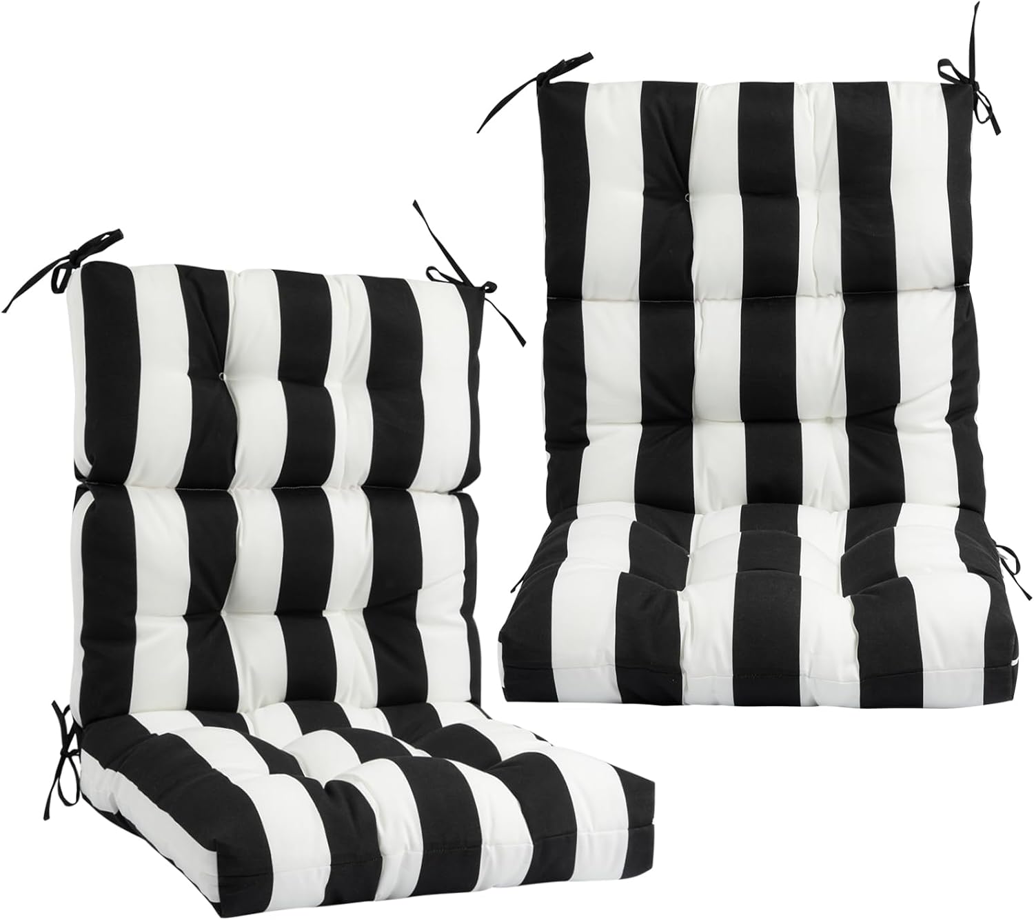 Outdoor High Back Chair Cushions Set of 2,Reversible Lawn Chair Cushion 44 x22 inch,Water Resistant Tufted Adirondack Chair Cushion,for Garden Rocking Chair,Patio Furniture(Black White Stripe)