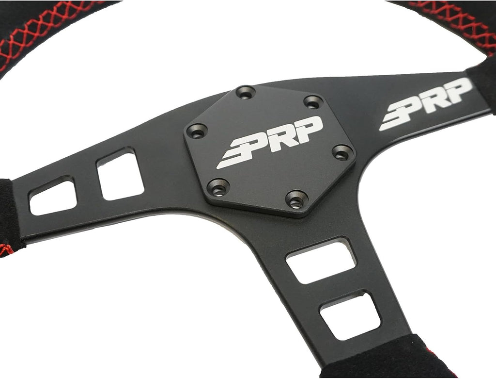 PRP Seats Flat Suede Grip Steering Wheel for Off-Road Racing - High-Strength Aluminum, Matte Black Finish, Universal 6 Point Bolt Pattern, 13' x Flat Dish - 1-3/8' Grip (Red)