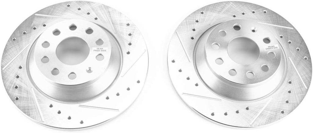 PowerStop Evolution Rear Brake Rotors For Audi A3 2015-16 |Q3 2016-18 |Q3 2021-22 |Q3 Quattro 2016-18 |TT Quattro 2016-23 - Drilled and Slotted Performance Disc Rotors Upgrade, EBR1498XPR