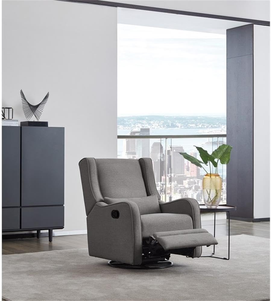 Pemberly Row Premium Fabric Glider Manual Recliner Nursery Rocking Chair for Living Room, Kids Room, Rocker Swivel Recliner with USB Port in Harbor Gray